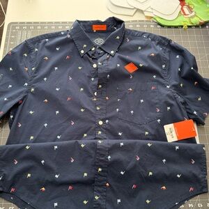 St. John's Bay Navy Casual Button Down Shirt with Multicolor Accents